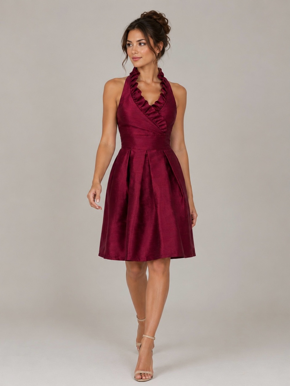 Lula Kate | Madelyn 100% Silk Ruffled Halter Neckline Cocktail Dress Size 8